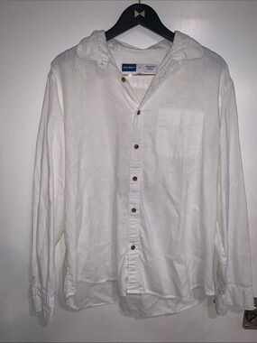 Old Navy Men's White Linen Button-Up Shirt with Chest Pocket